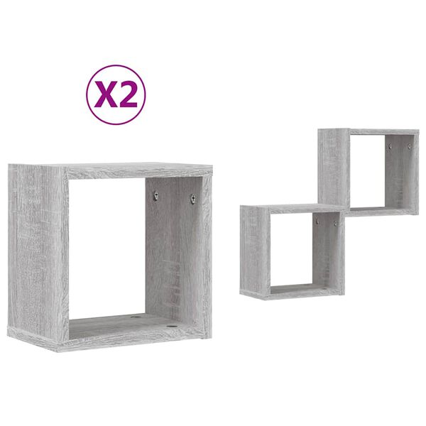 vidaXL Wall Shelves 2 pcs Grey Sonoma 26 x 15 x 26 cm Engineered Wood