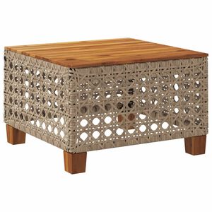 vidaXL Garden Table Beige 55x55x36 cm Poly Rattan Acacia Wood