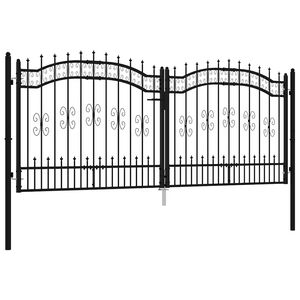 vidaXL Fence Gate KAMPEN with Spear Top Black 302x125 cm Steel