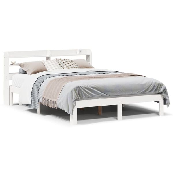 vidaXL Bed Frame with Headboard without Mattress White 140x190 cm