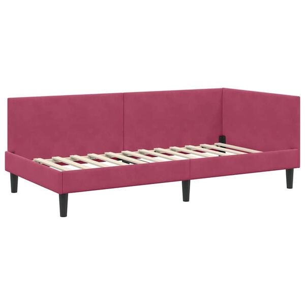 vidaXL Corner Bed Frame with Headboard Wine Red 100 cm x 200 cm Velvet