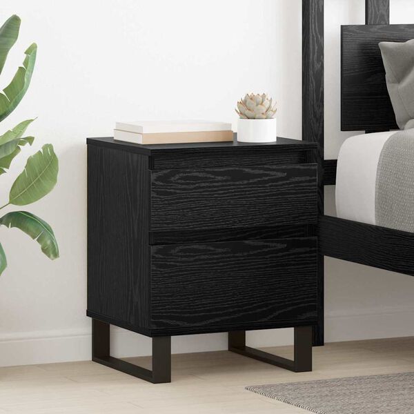 vidaXL Bedside Cabinet Black Oak 40 x 35 x 50 cm Engineered Wood