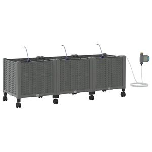 vidaXL Garden Planter with Irrigation&Wheels 3 pcs Light Grey PP