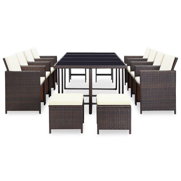 vidaXL 13 Piece Outdoor Dining Set with Cushions Poly Rattan Brown