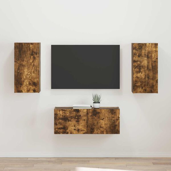 vidaXL TV Cabinet Set Wall-mounted 2 pcs Smoked Oak Engineered Wood