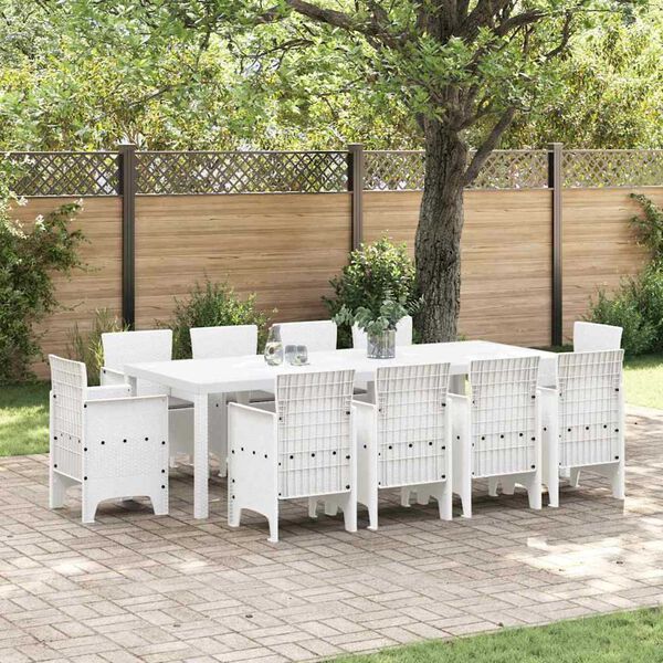 vidaXL Garden Dining Set 11 pcs White Polt rattan