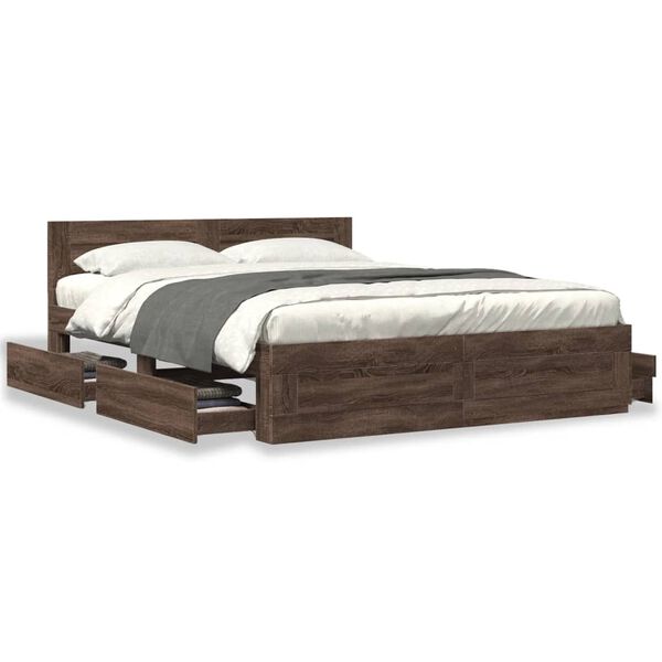 vidaXL Bed Frame with Headboard without Mattress Brown Oak 160x200 cm