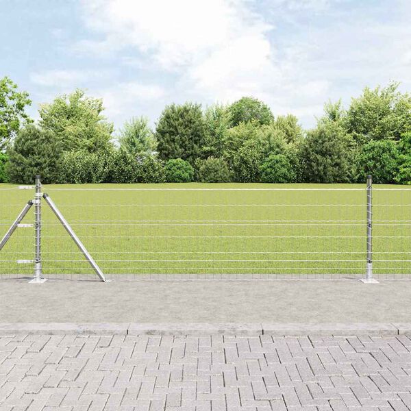 vidaXL Fence with Post Silver 0.6 x 50 m Steel