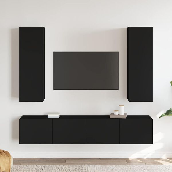 vidaXL 4 Piece TV Cabinet Set Black Engineered Wood