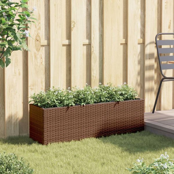 vidaXL Garden Planter with 3 Pots Brown 105x30x32 cm Poly Rattan
