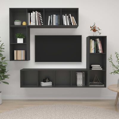 vidaXL 4 Piece TV Cabinet Set Grey Engineered Wood