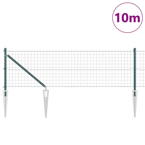 vidaXL Fence with Post Green 0.8 x 10 m Steel and PVC