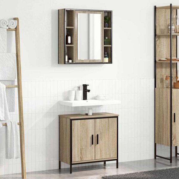 vidaXL Bathroom Furniture Set with Shelf 2 pcs Brown Engineered wood