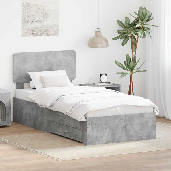 vidaXL Bed Frame with Drawer Concrete Grey 90 x 190 cm Engineered Wood