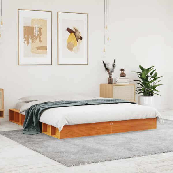 vidaXL Bed Frame without Mattress Wax Brown 150x200 cm King Size Solid Wood Pine