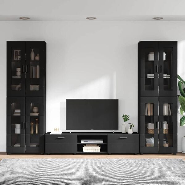 vidaXL TV Cabinet Set with Drawer FLORIN Black Engineered Wood