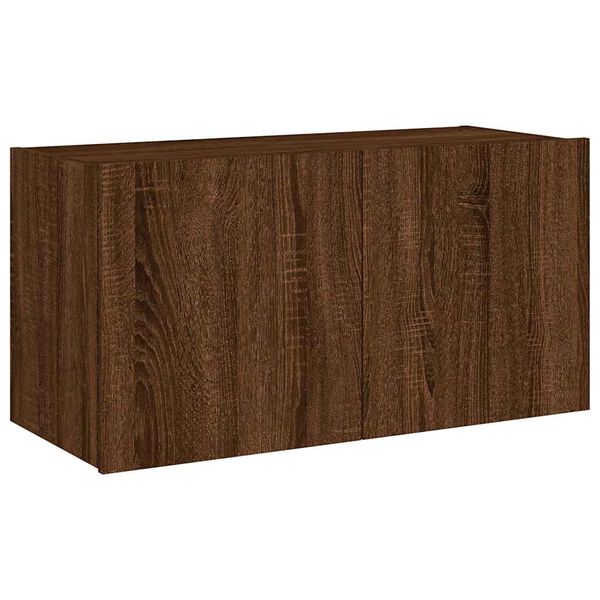 vidaXL TV Wall Cabinet with LED Lights Brown Oak 80x35x41 cm