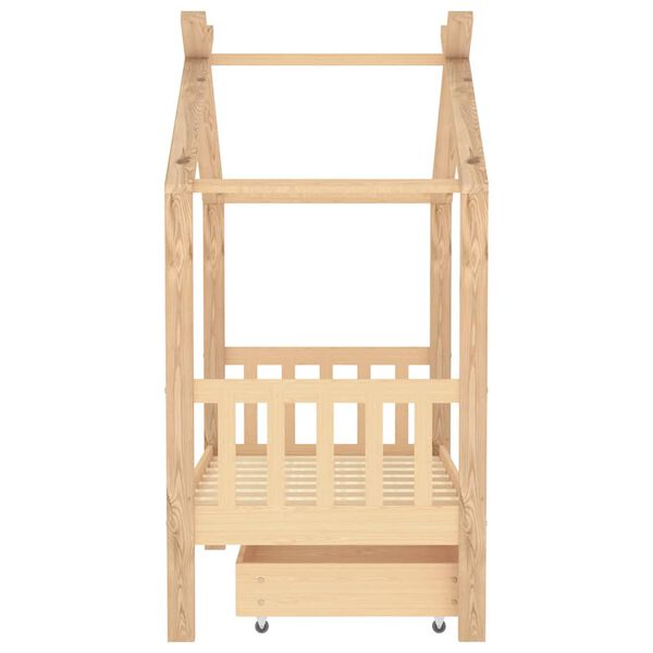 vidaXL Kids Bed Frame with a Drawer Solid Pine Wood 70x140 cm