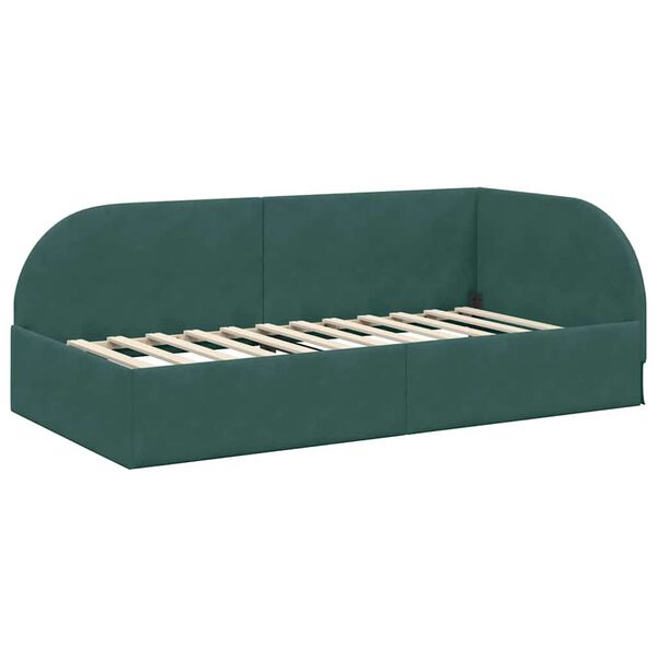 vidaXL Corner Bed Frame Dark Green 90 cm x 200 cm Velvet