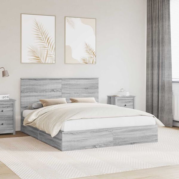 vidaXL Storage Bed Grey Sonoma 160 x 200 cm Engineered Wood