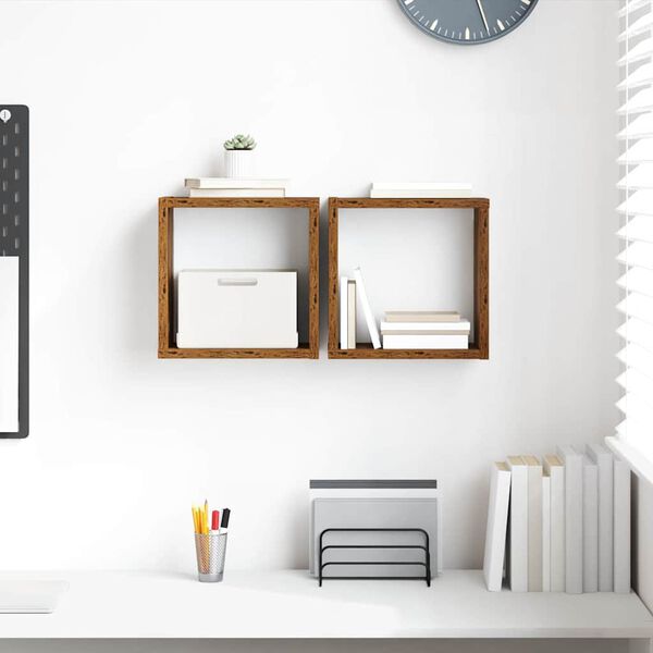 vidaXL Wall Shelves 2 pcs Old Wood 26 x 15 x 26 cm Engineered Wood