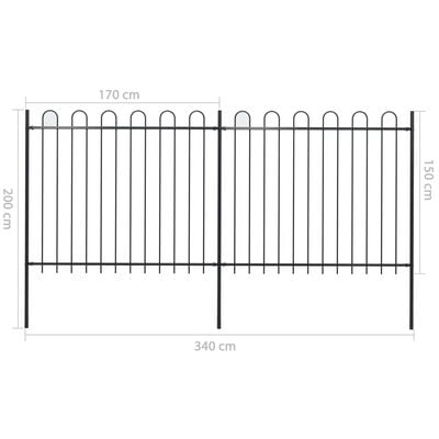vidaXL Garden Fence with Hoop Top Steel 3.4x1.5 m Black