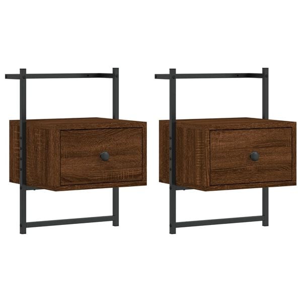 vidaXL Bedside Cabinets Wall-mounted 2 pcs Brown Oak 35x30x51 cm Engineered Wood