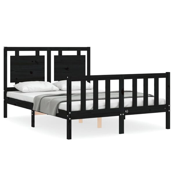 vidaXL Bed Frame without Mattress Black Double Solid Wood Pine