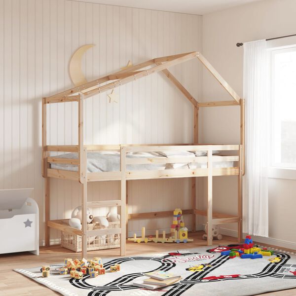 vidaXL Loft Bed with Ladder and Roof without Mattress 90x190 cm Single