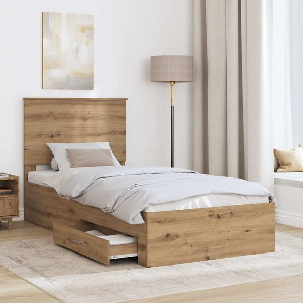 vidaXL Bed Frame with Drawer Artisan Oak 90 x 190 cm Engineered Wood