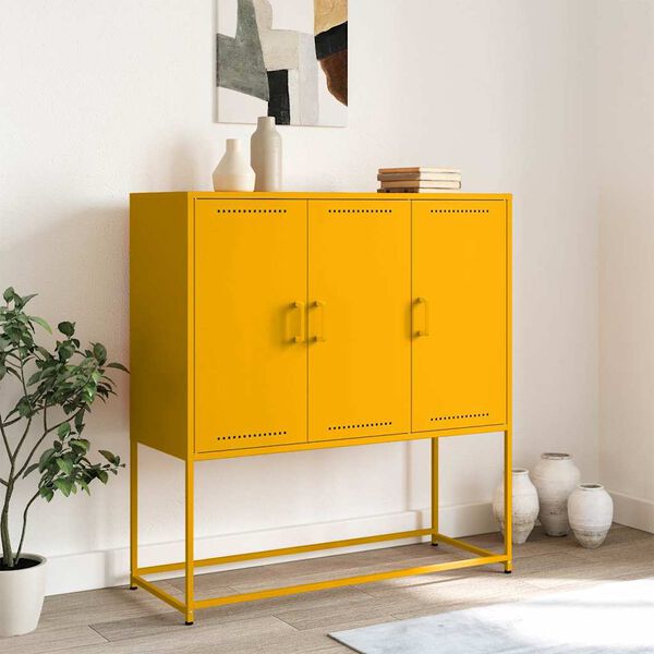 vidaXL Highboard Mustard Yellow 100.5x39x107 cm Steel