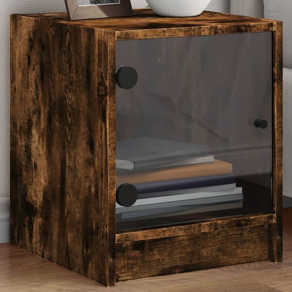 vidaXL Bedside Cabinet with Glass Door Smoked Oak 35x37x42 cm