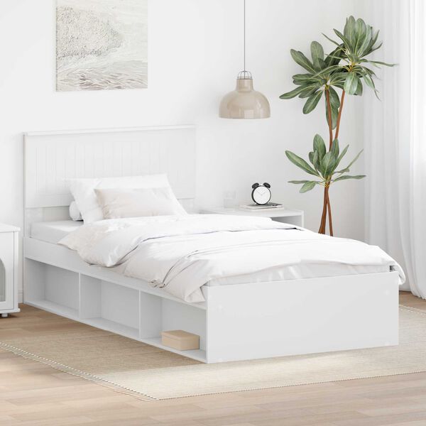 vidaXL Bed Frame with Headboard White 100 x 200 cm Solid Pine Wood