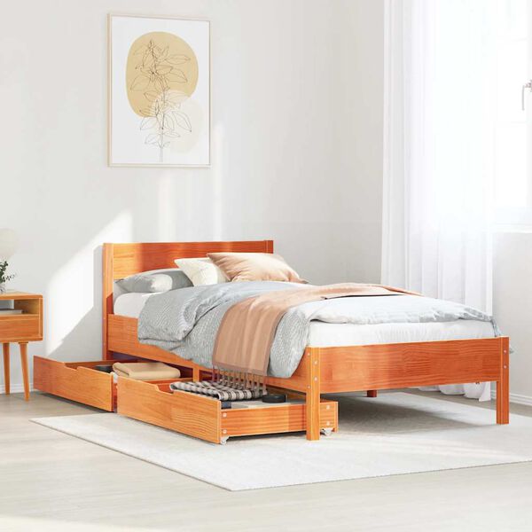vidaXL Bed Frame without Mattress Wax Brown 75x190 cm Small Single Solid Wood Pine