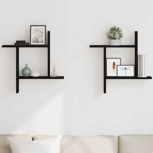 vidaXL Wall Shelves 2 pcs Black Oak 50x12x50 cm Engineered Wood
