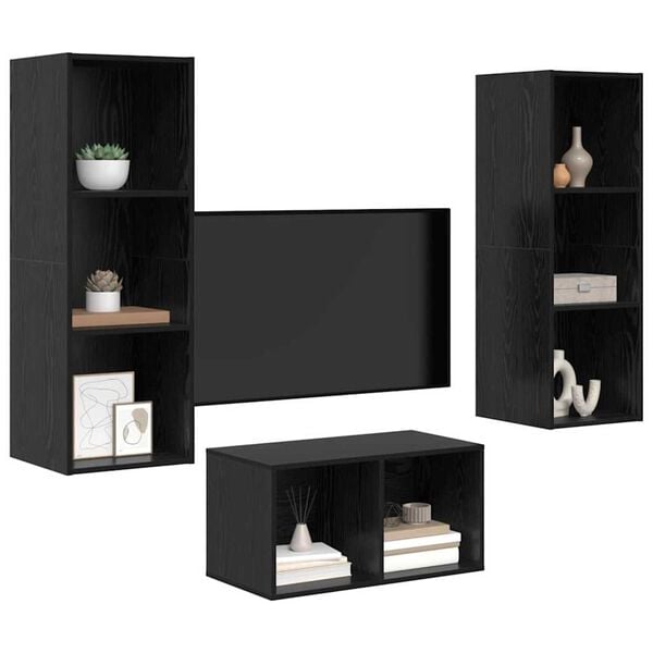 vidaXL TV Cabinet Set Black Oak 37 x 37 x 107 cm Engineered Wood