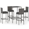vidaXL 5 Piece Garden Bar Set with Cushions Poly Rattan Grey