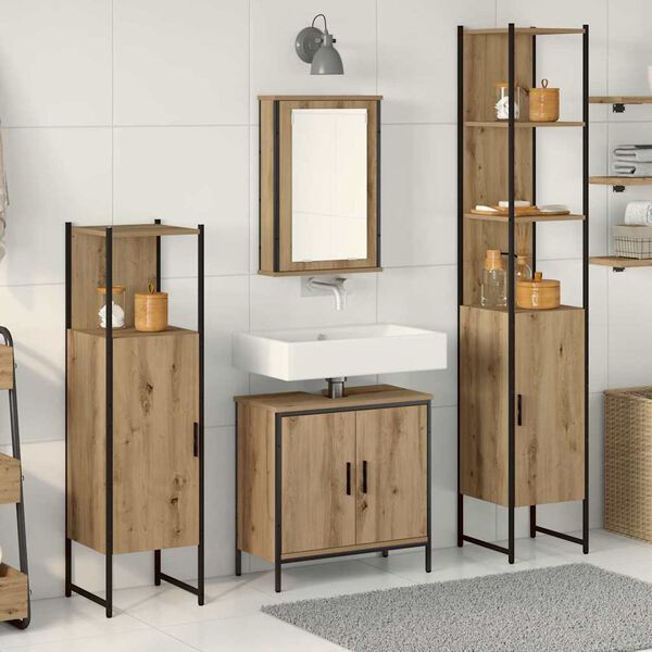 vidaXL Bathroom Furniture Set with Shelf 4 pcs Brown Engineered wood