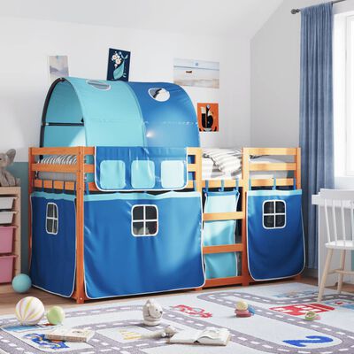 vidaXL Bunk Bed with Curtains Blue 90x190 cm Solid Wood Pine