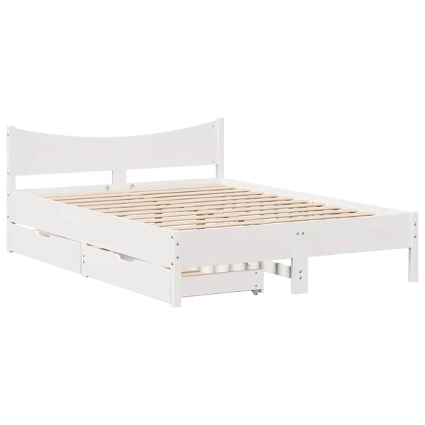 vidaXL Bed Frame with Drawers White 160x200 cm Solid Wood Pine