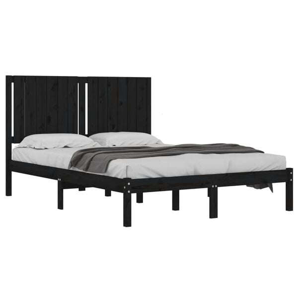 vidaXL Bed Frame without Mattress Black 140x190 cm Solid Wood Pine
