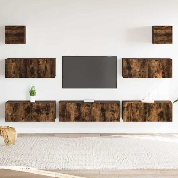 vidaXL 7 Piece TV Cabinet Set Smoked Oak Engineered Wood