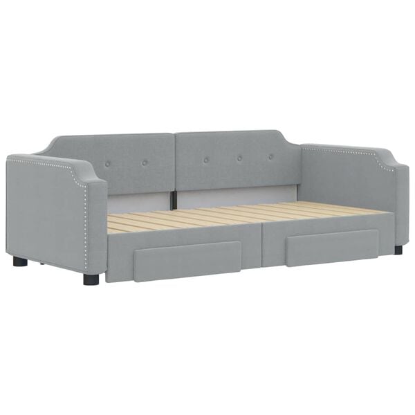 vidaXL Daybed with Trundle&Drawers without Mattress Light Grey 90x190 cm Single