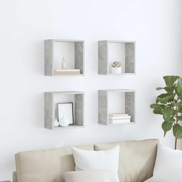 vidaXL Wall Cube Shelves 4 pcs Concrete Grey 30x15x30 cm