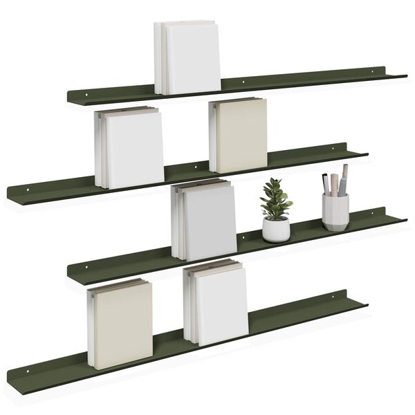 vidaXL Floating Shelf 4 pcs Olive Green 100 x 9 x 2.5 cm Steel