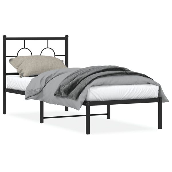 vidaXL Metal Bed Frame without Mattress with Headboard Black 75x190cm