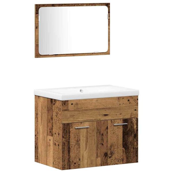 vidaXL Bathroom Furniture Set with Door 3 pcs Old Wood Engineered Wood