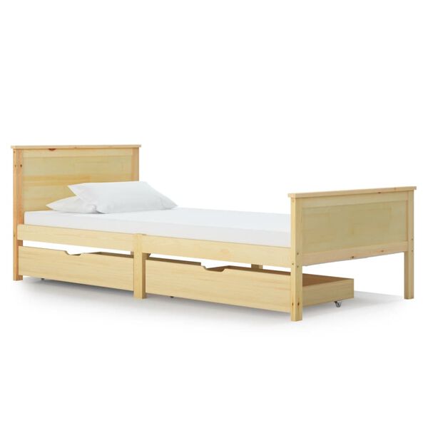 vidaXL Bed Frame without Mattress with 2 Drawers Solid Wood 100x200 cm