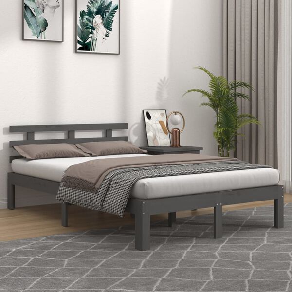 vidaXL Bed Frame without Mattress Grey Solid Wood 200x200 cm