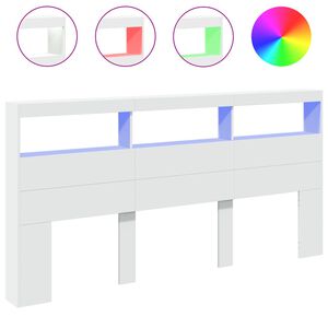 vidaXL Headboard Cabinet with LED White 200x17x102 cm